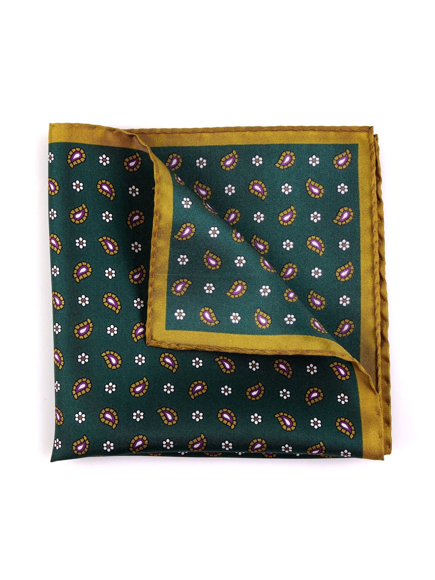 Fazzoletto da taschino verde in seta stampata REED