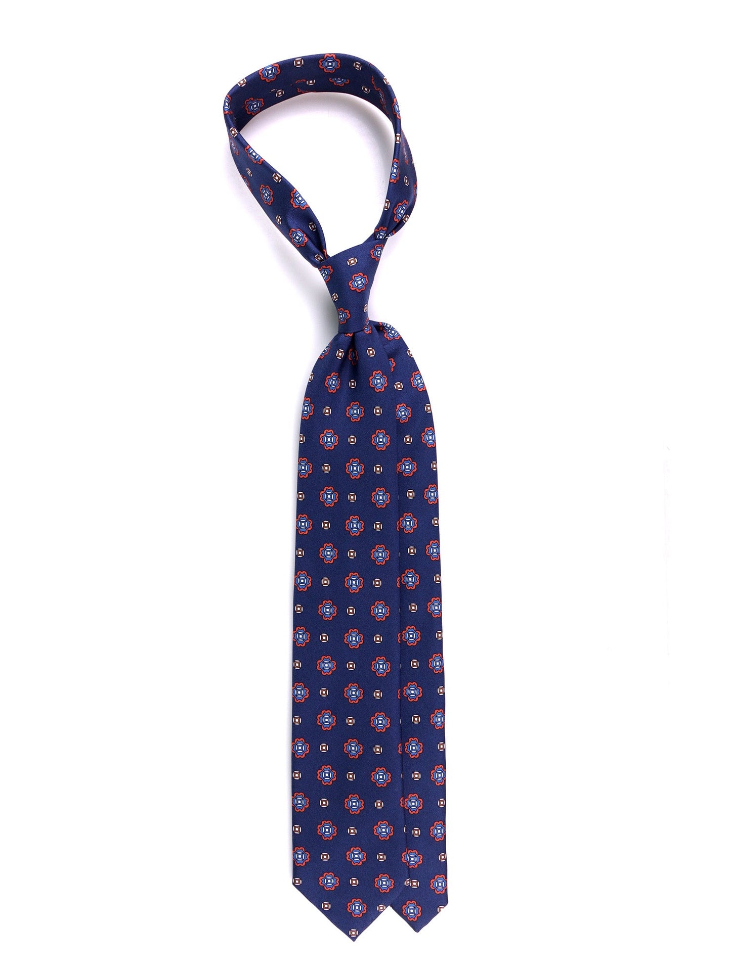 Blue printed silk RIFF 3-fold tie