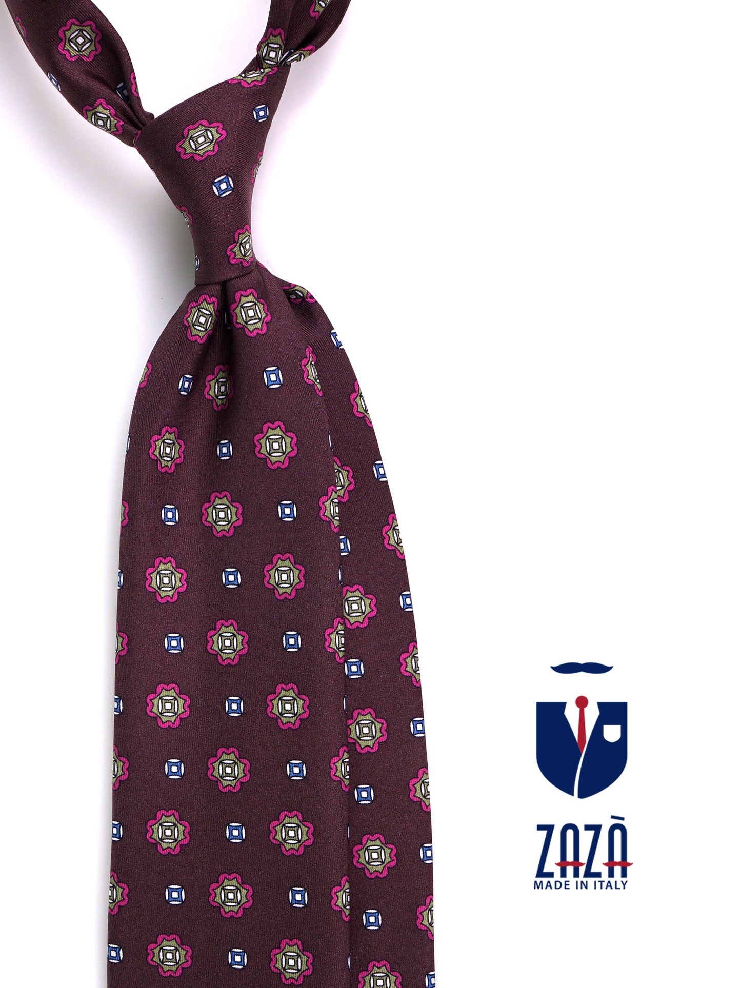 RIFF dark brown printed silk 3-fold tie