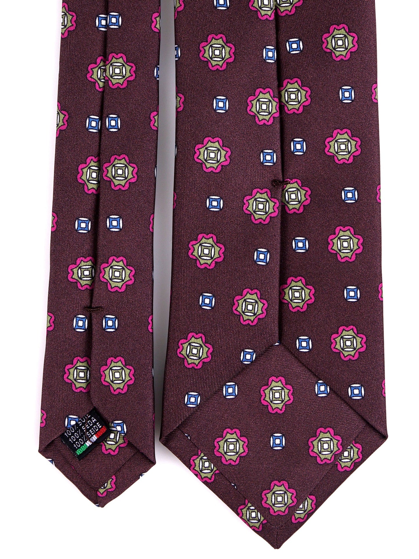 RIFF dark brown printed silk 3-fold tie