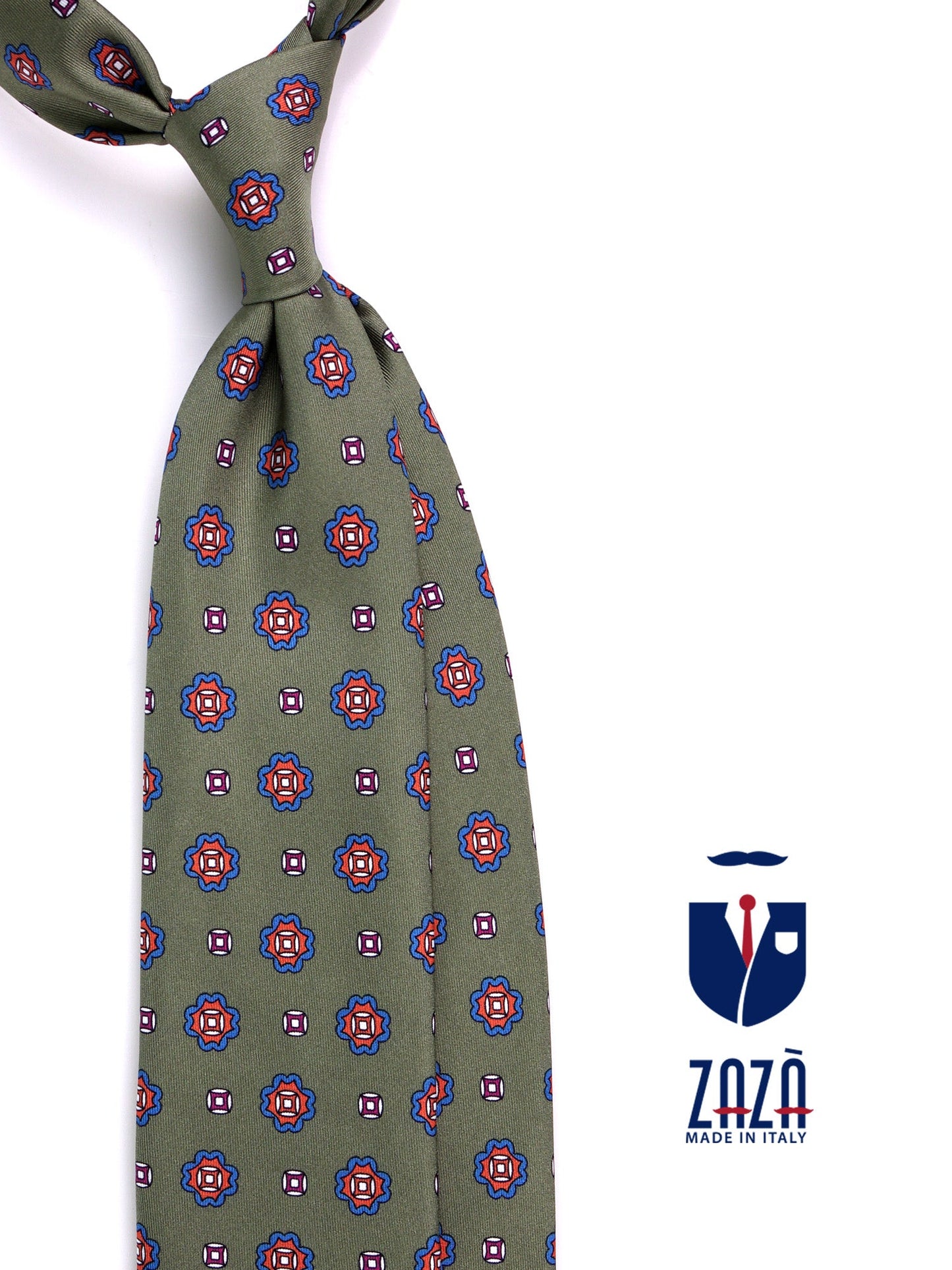 3-fold RIFF green printed silk tie