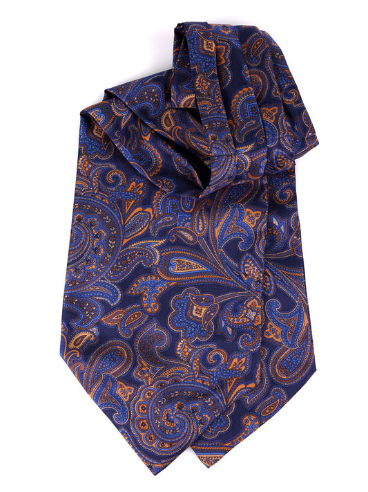 Blue printed silk double-pointed Ascot RIFOLO