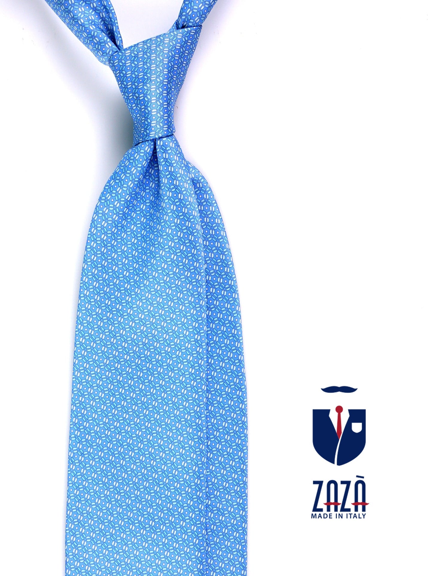 3-fold RIFUSE tie in light blue printed silk