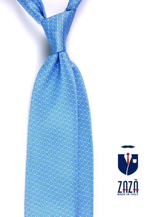 3-fold RIFUSE tie in light blue printed silk