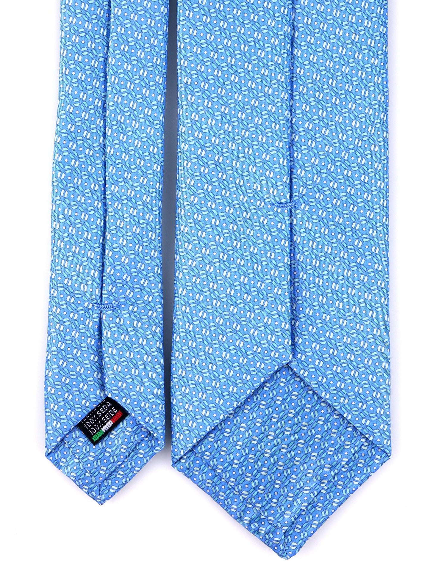 3-fold RIFUSE tie in light blue printed silk