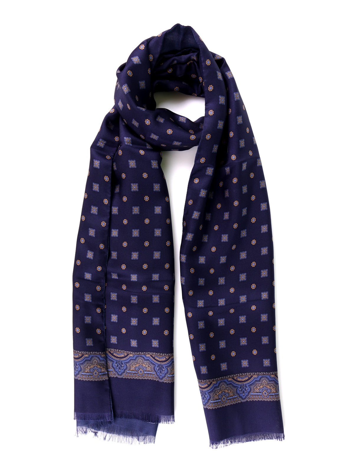 Navy blue double-faced silk\Modal scarf ROBERT