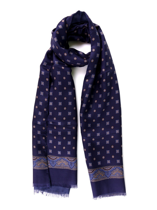 Navy blue double-faced silk\Modal scarf ROBERT