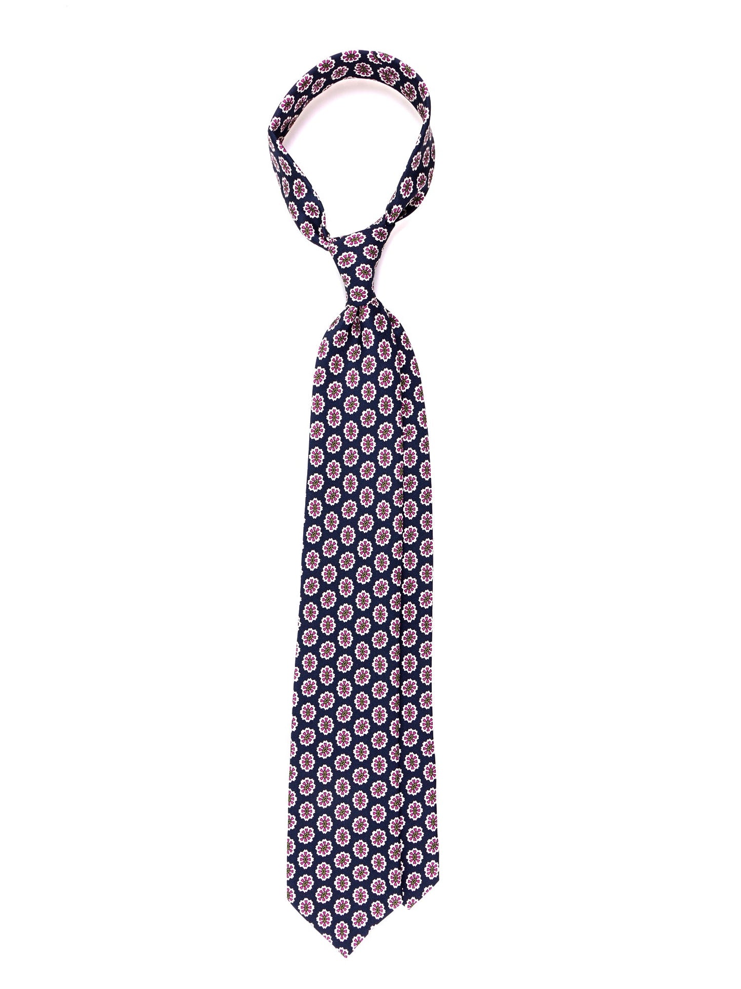 Cravatta 3 pieghe ROUGE in seta stampata blu navy