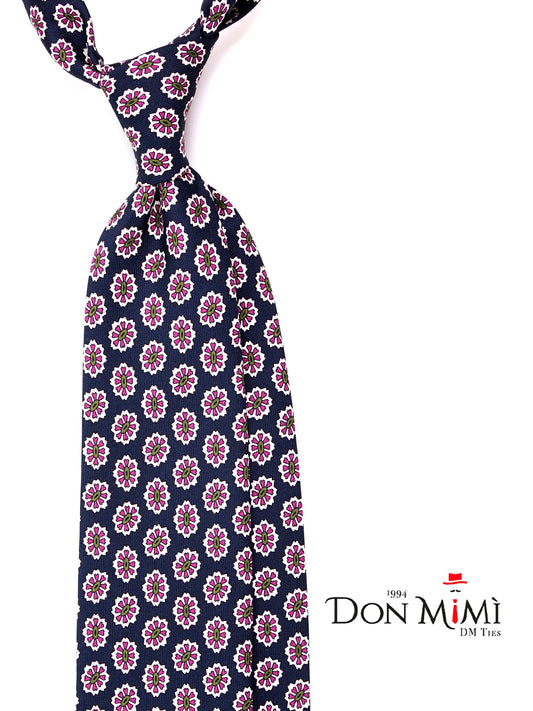 ROUGE 3-fold tie in navy blue printed silk