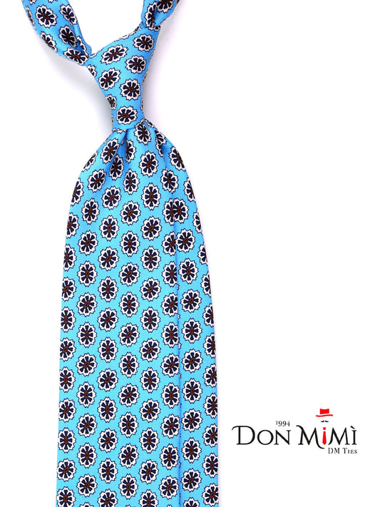 ROUGE 3-fold tie in light blue printed silk