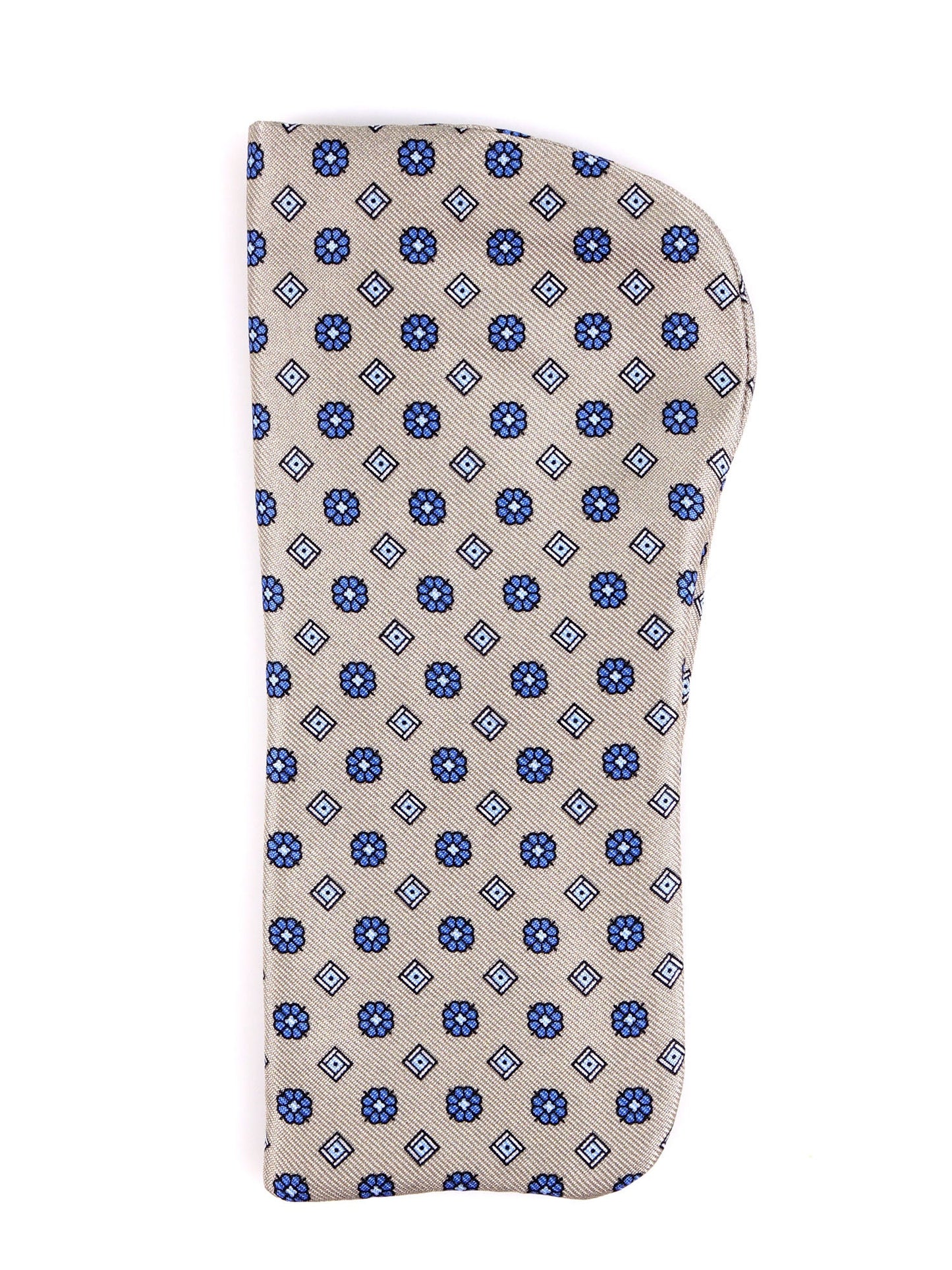 Light brown SABATA glasses case in English printed silk