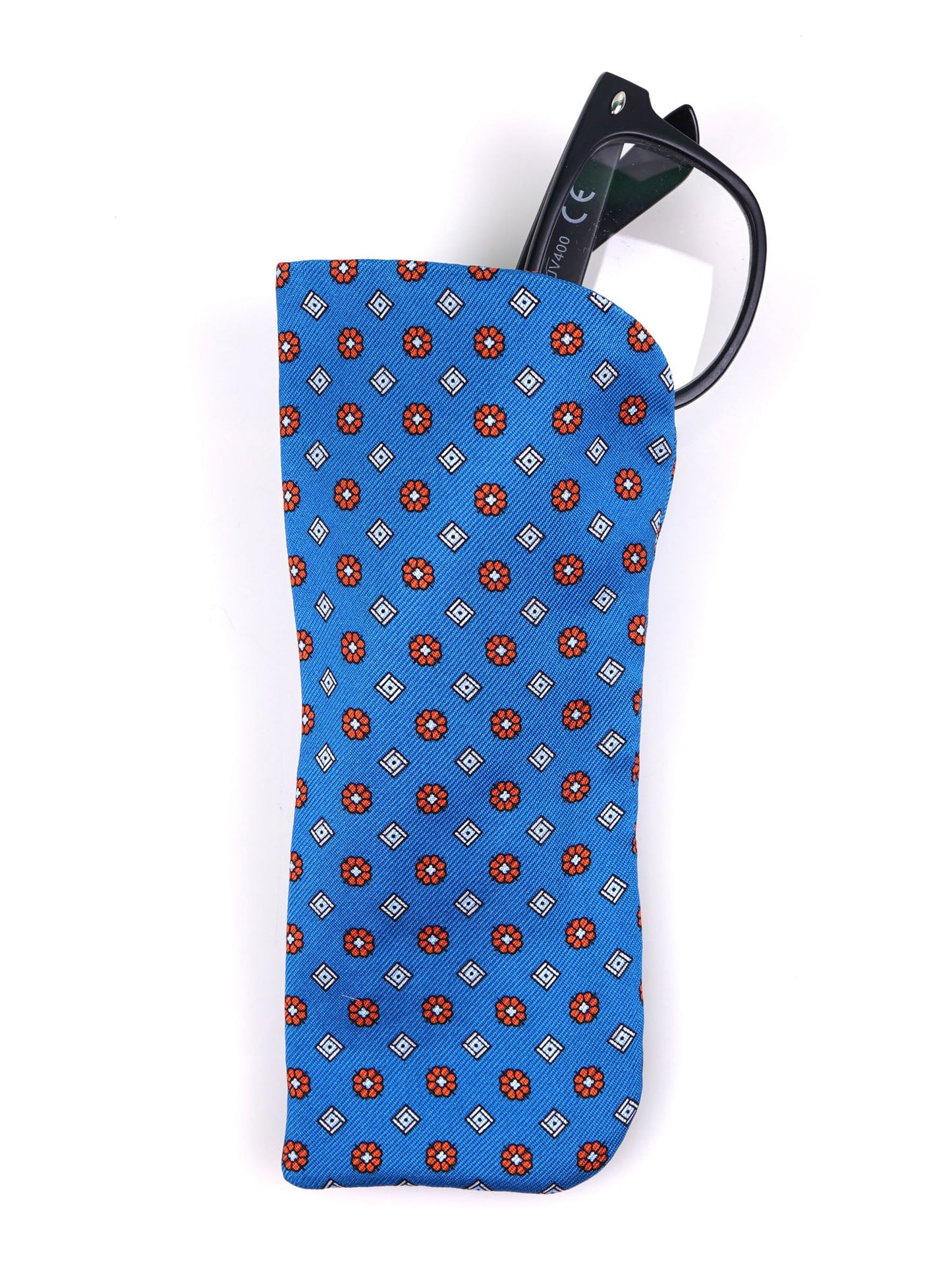 SABATA teal glasses case in English printed silk