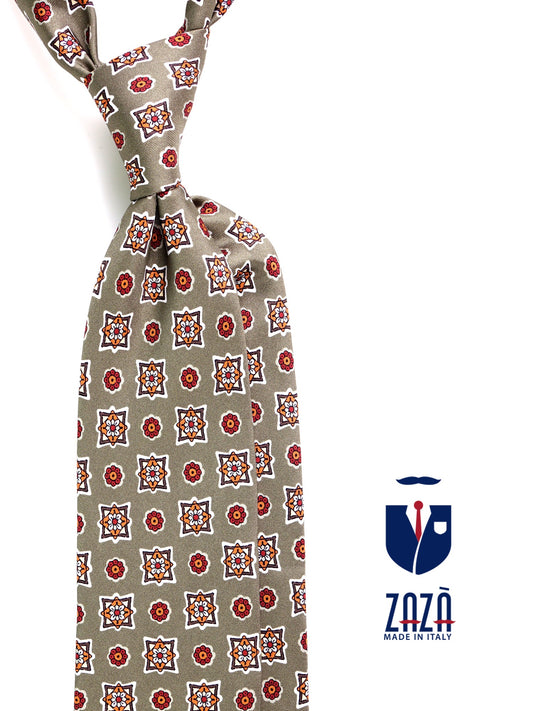 3-fold SADIE tie in green printed silk