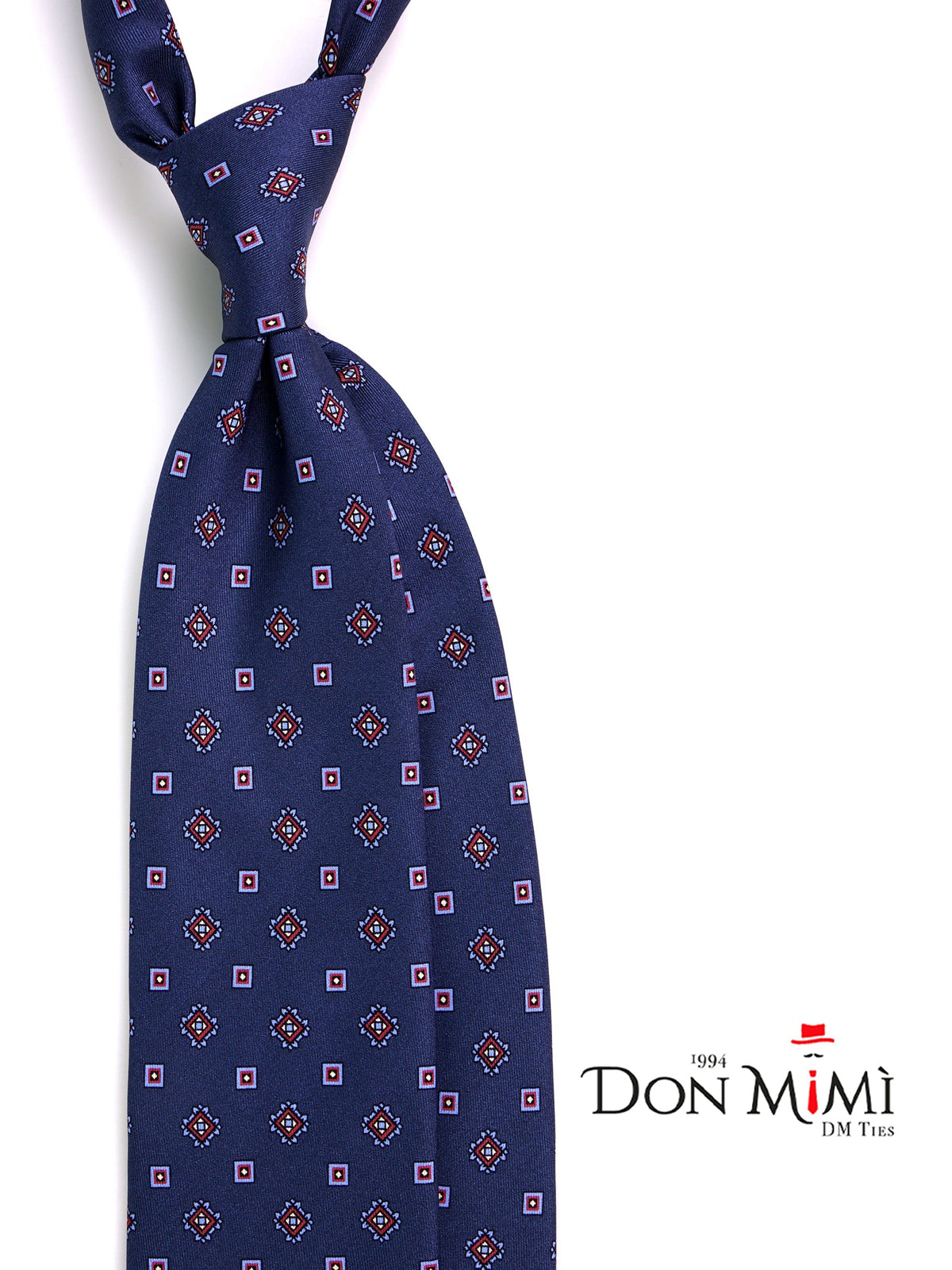 Blue printed silk 3-fold tie SALERNO