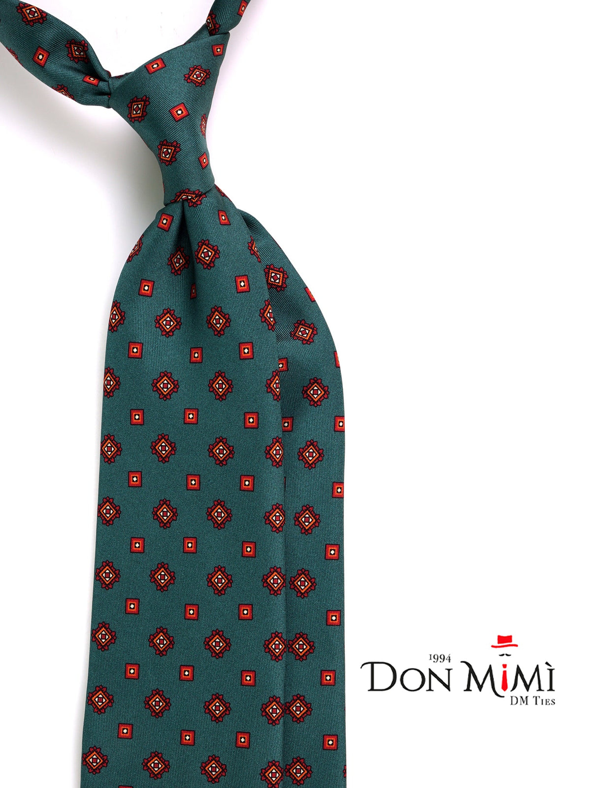 Green SALERNO printed silk 3-fold tie