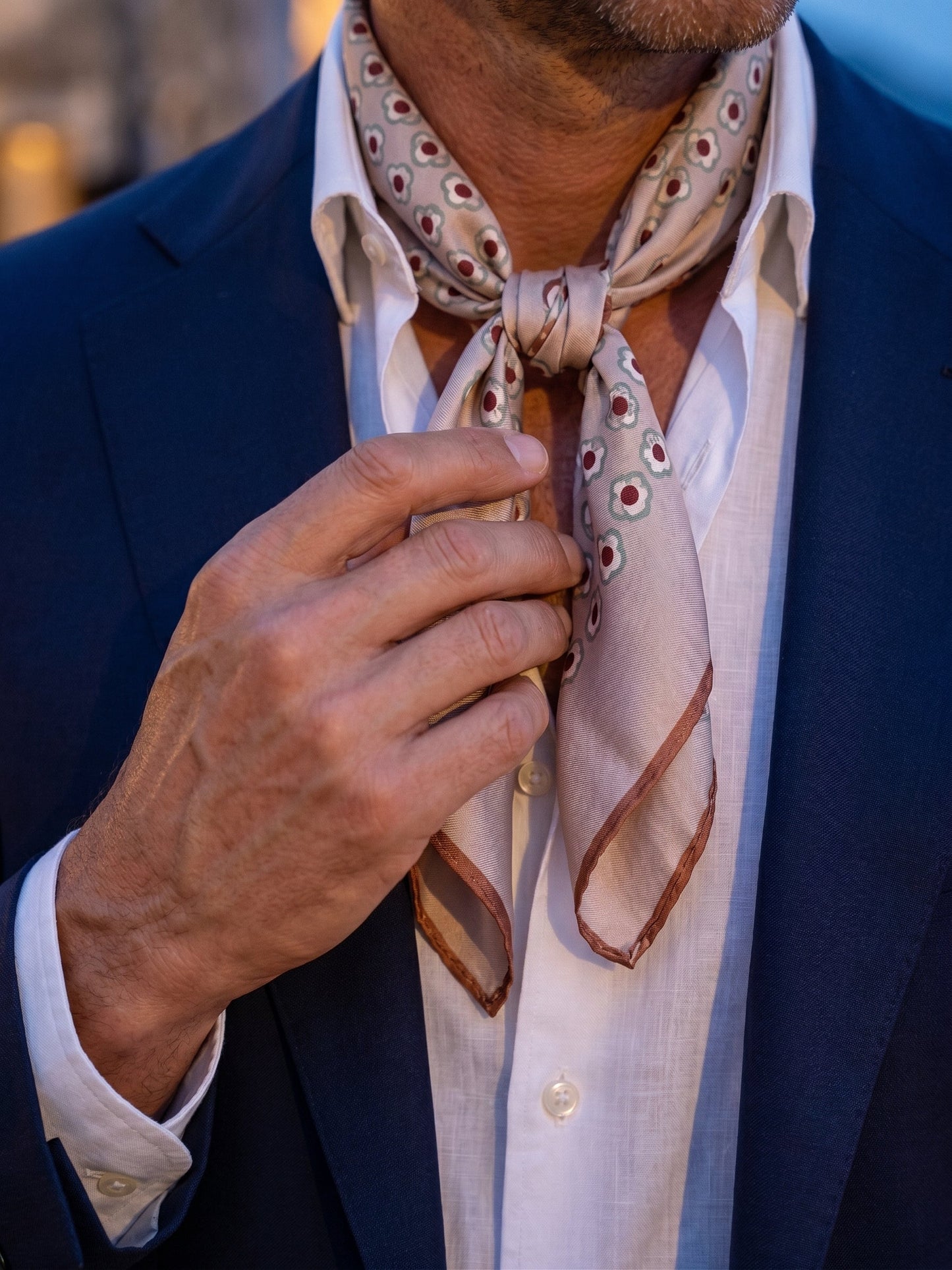 SAME beige printed silk foulard