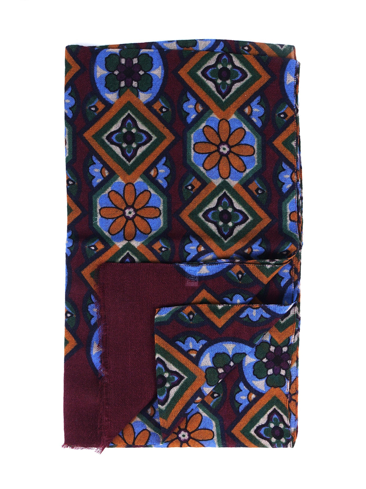 SPRING Burgundy Printed Pure Wool Scarf
