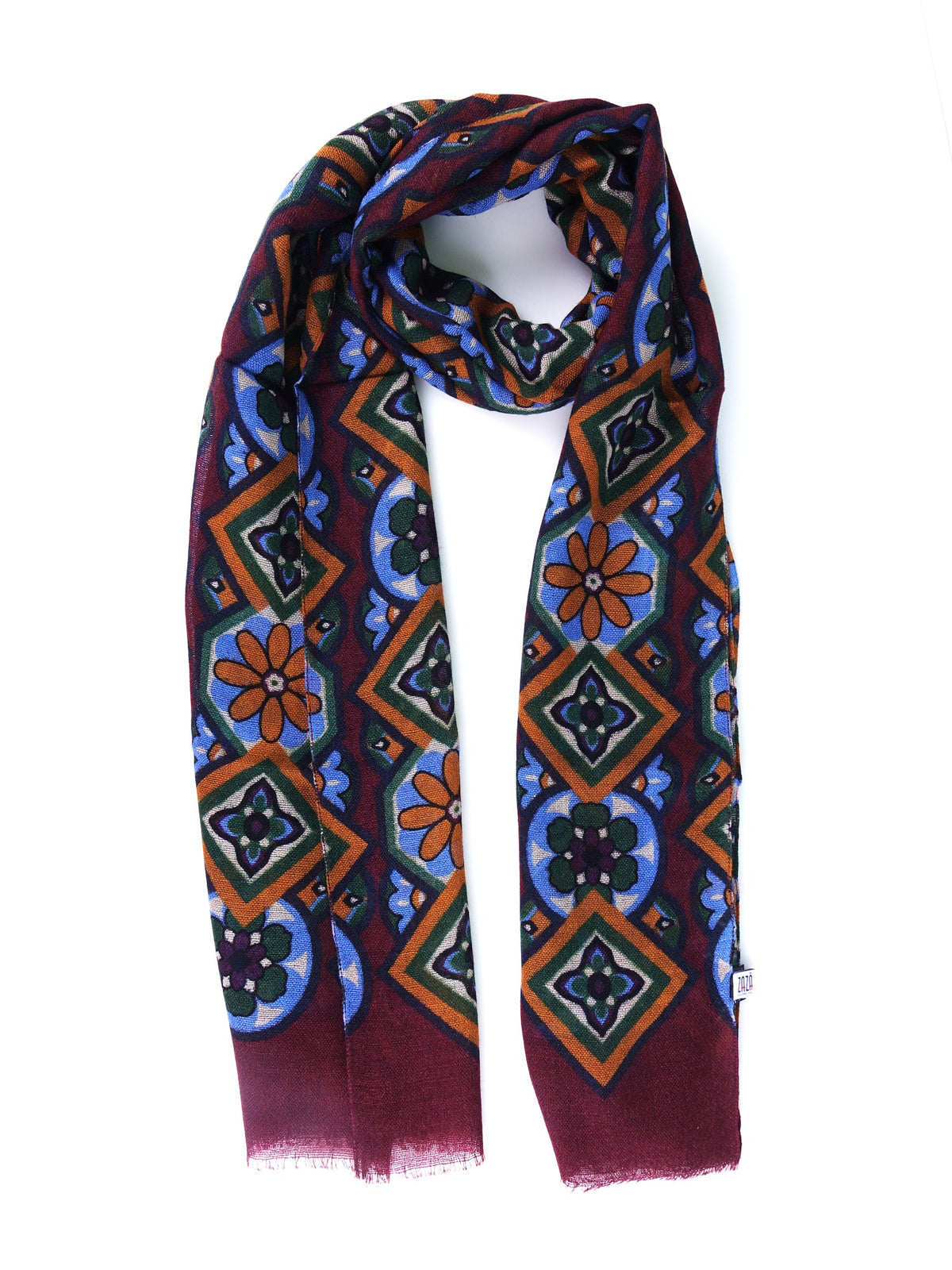 SPRING Burgundy Printed Pure Wool Scarf