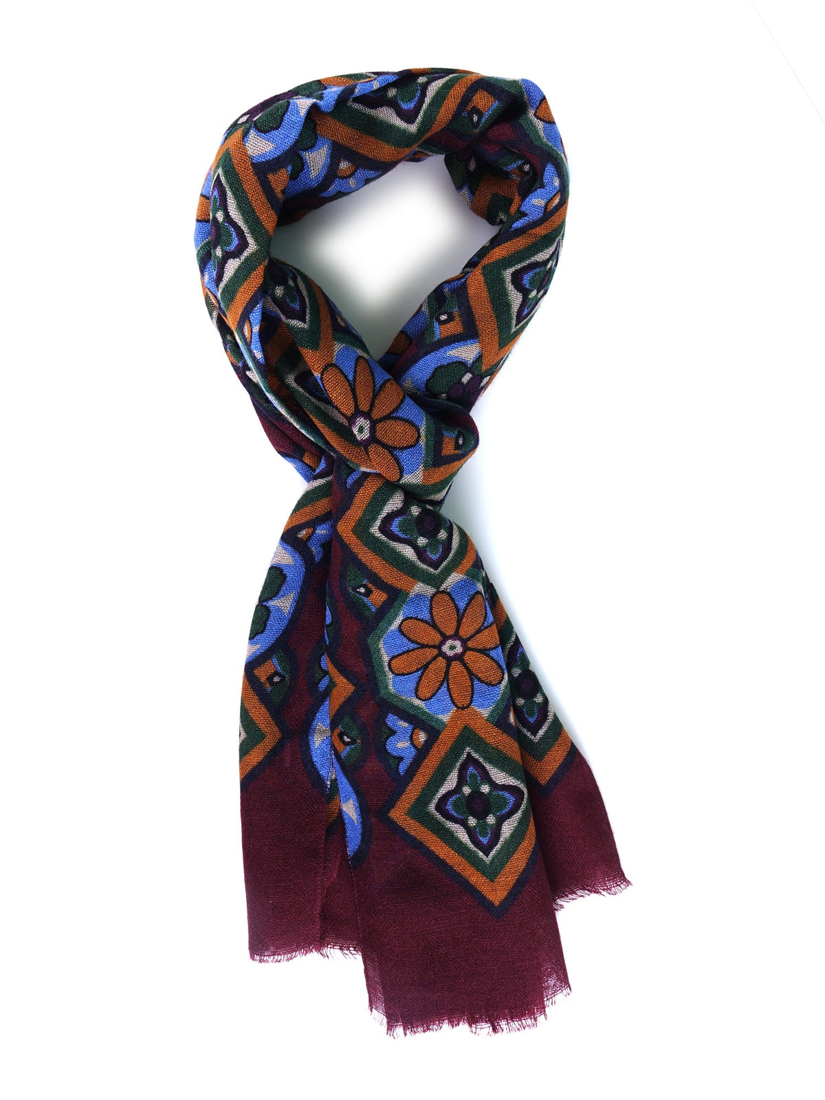 SPRING Burgundy Printed Pure Wool Scarf