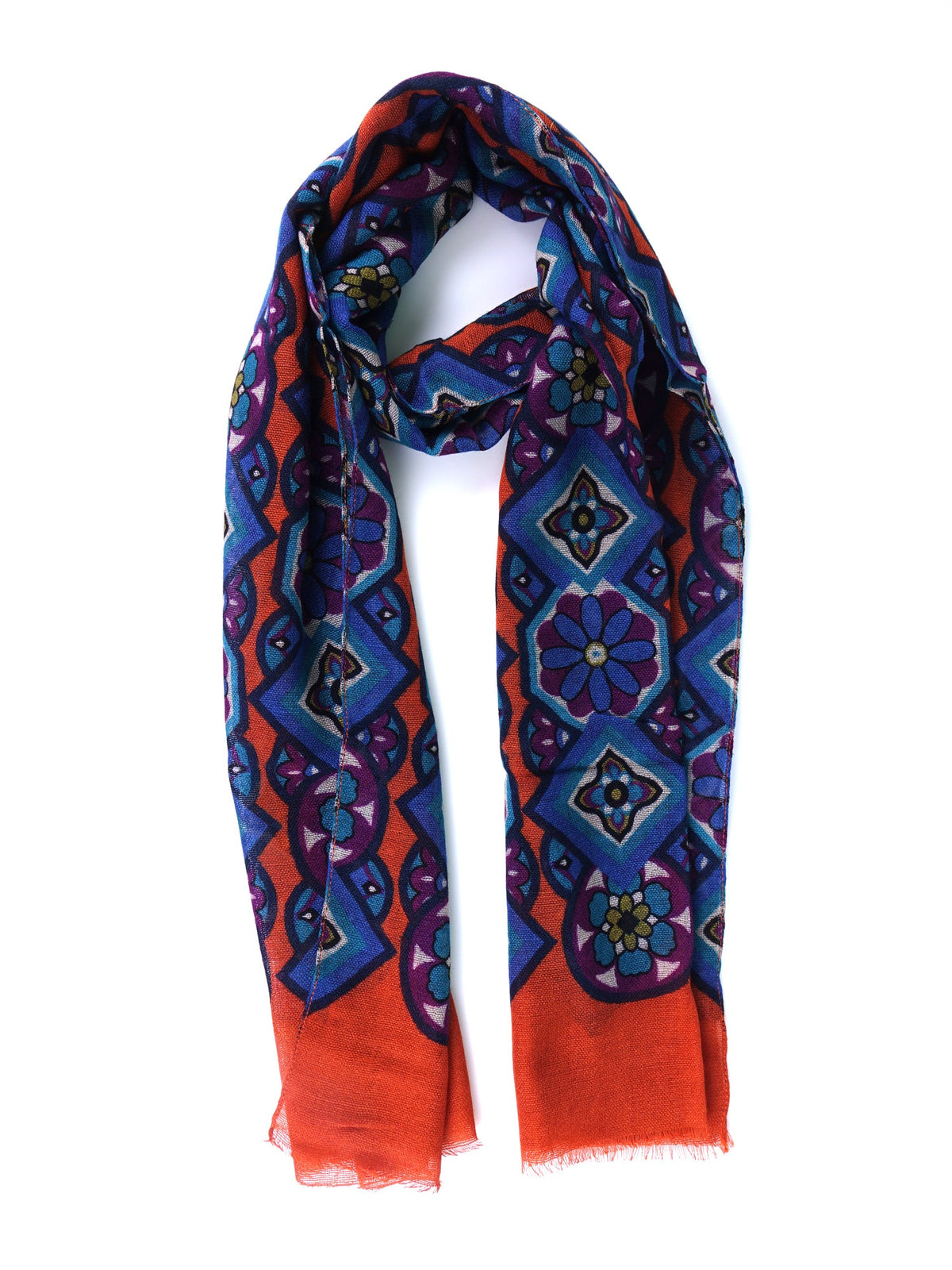 Orange SPRING Scarf in pure printed wool