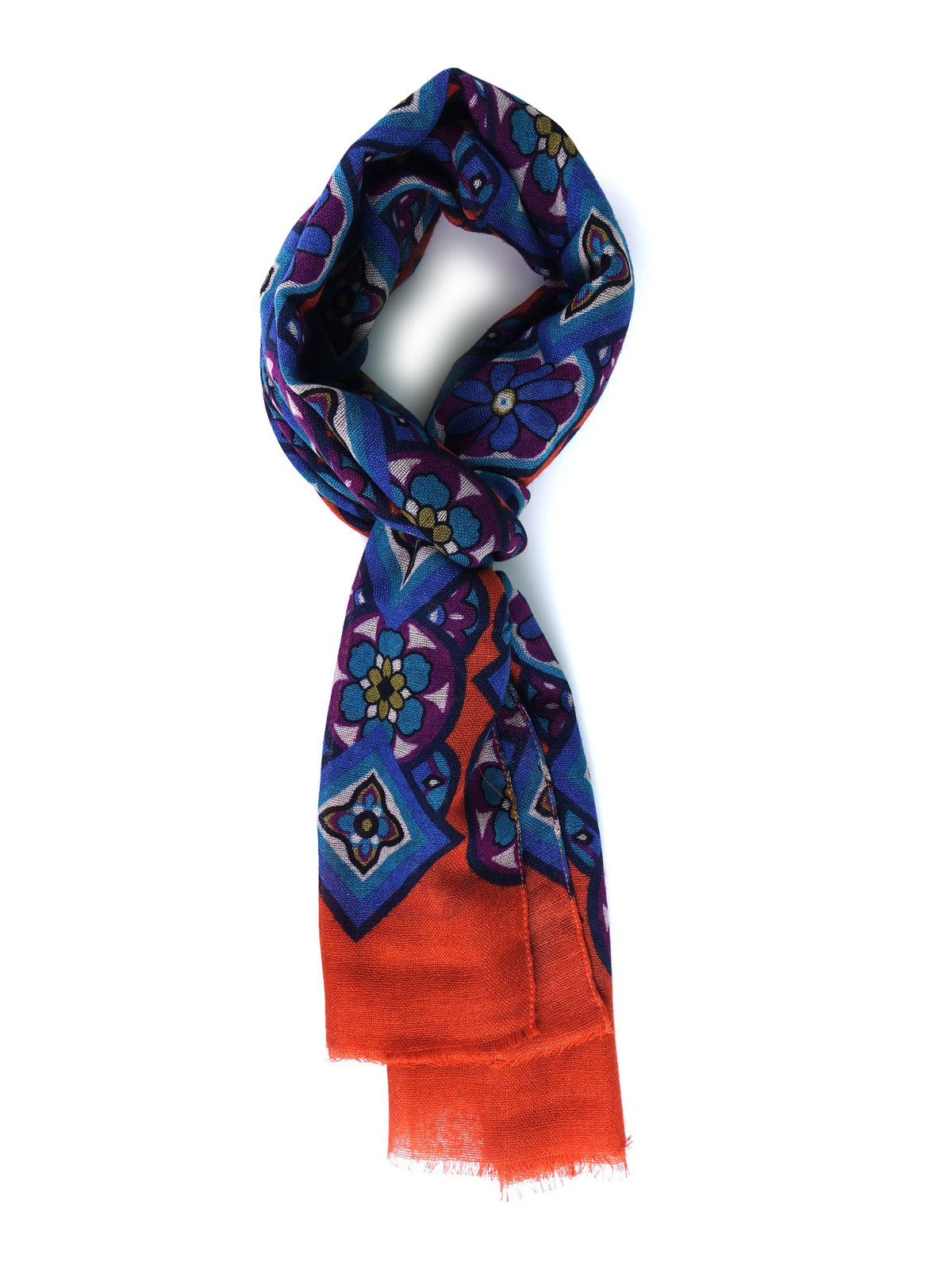 Orange SPRING Scarf in pure printed wool
