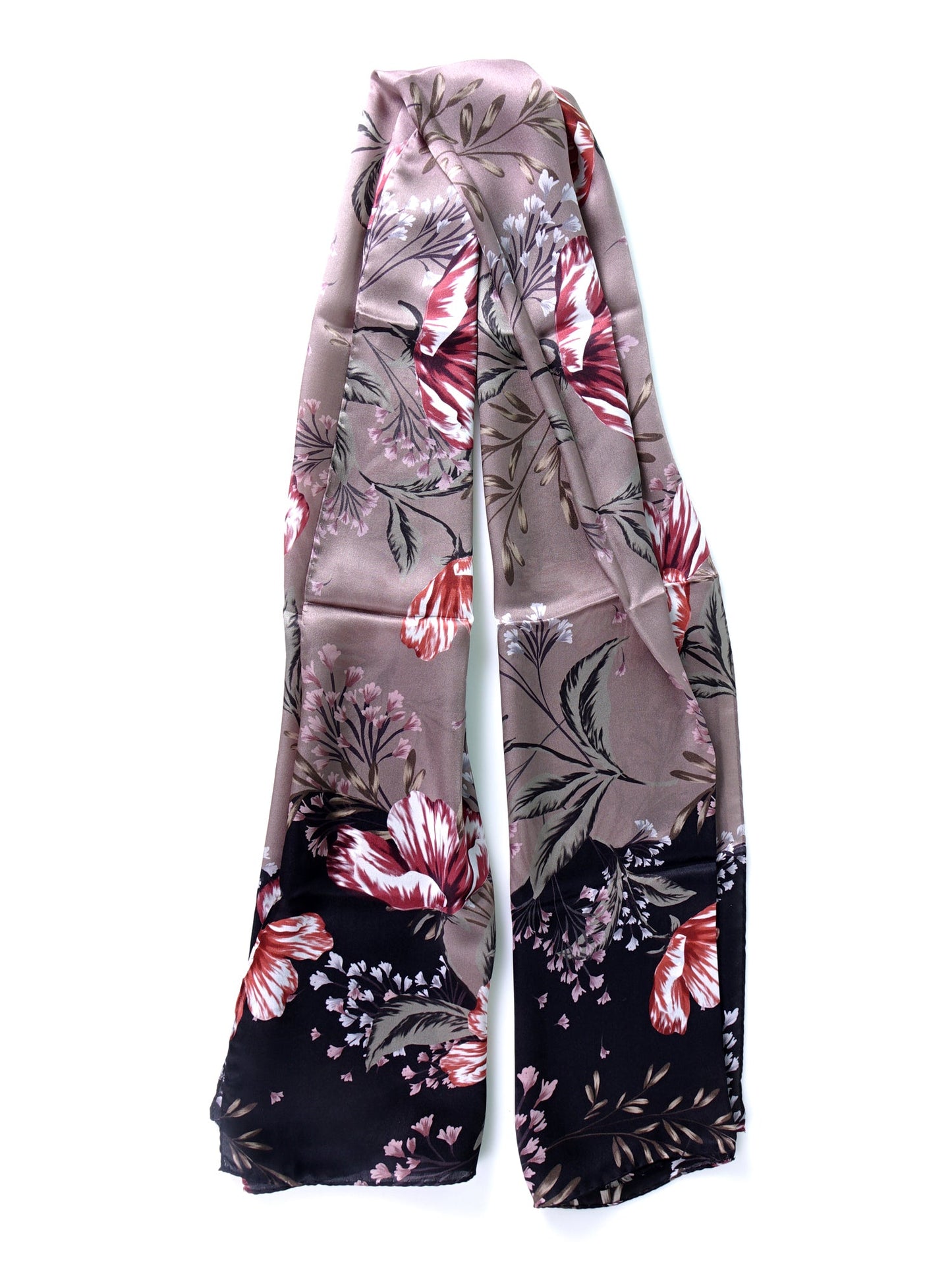 Beige silk satin printed VALENTINE shawl scarf