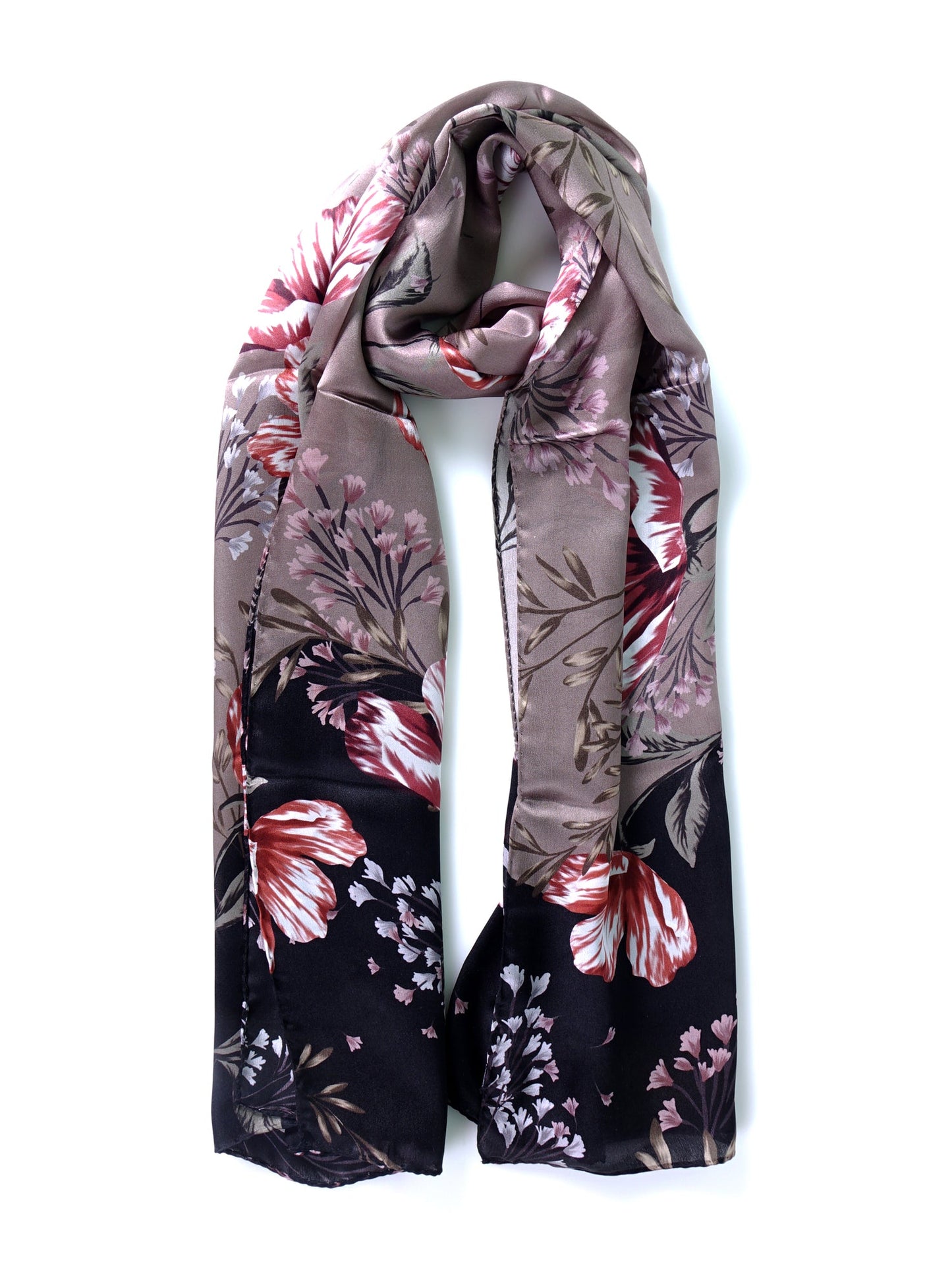 Beige silk satin printed VALENTINE shawl scarf