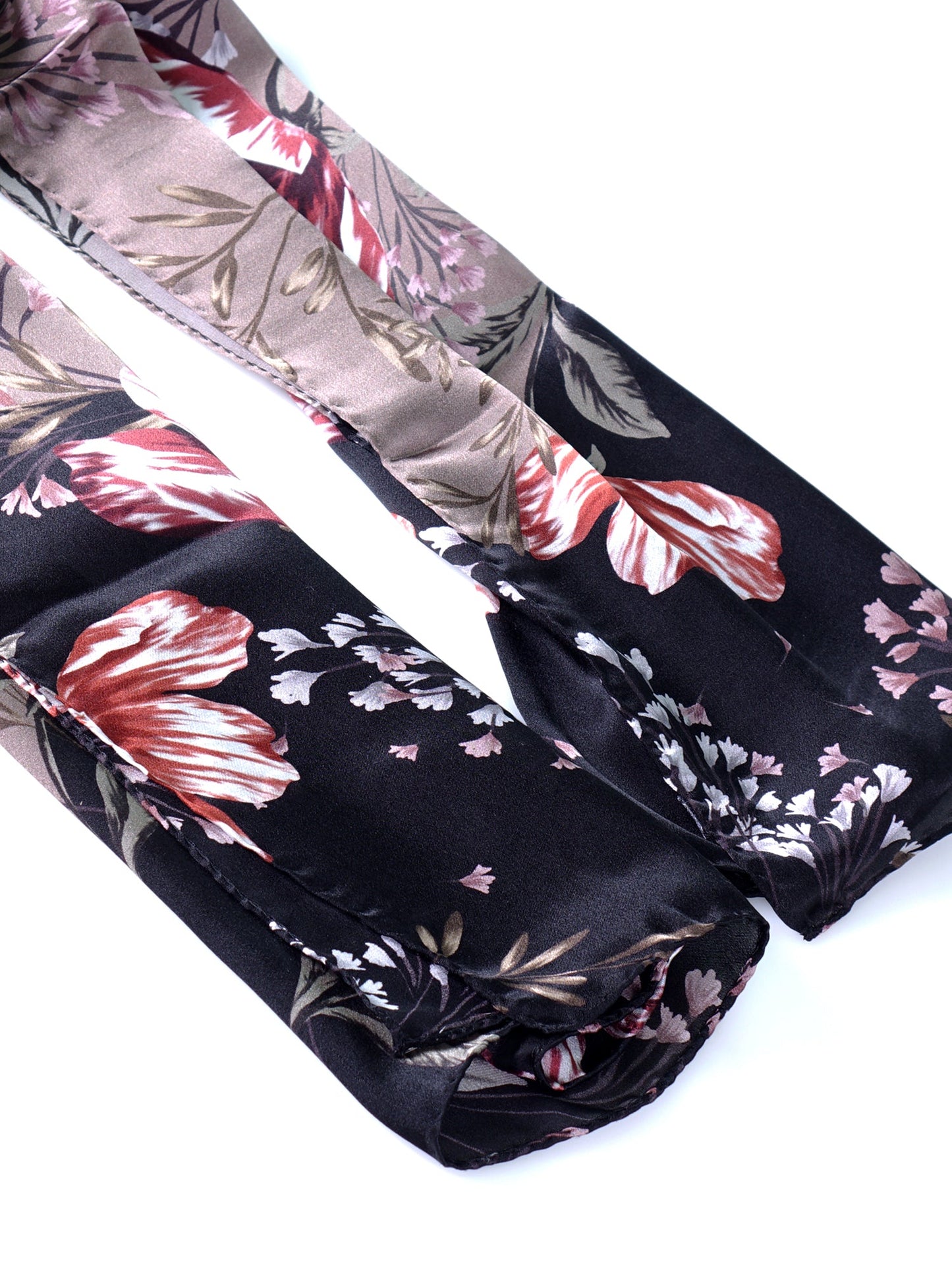 Beige silk satin printed VALENTINE shawl scarf