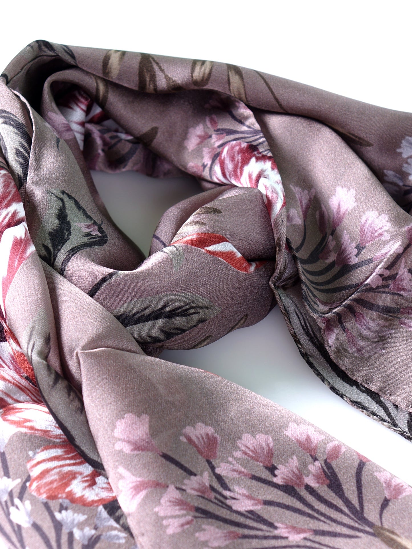 Beige silk satin printed VALENTINE shawl scarf