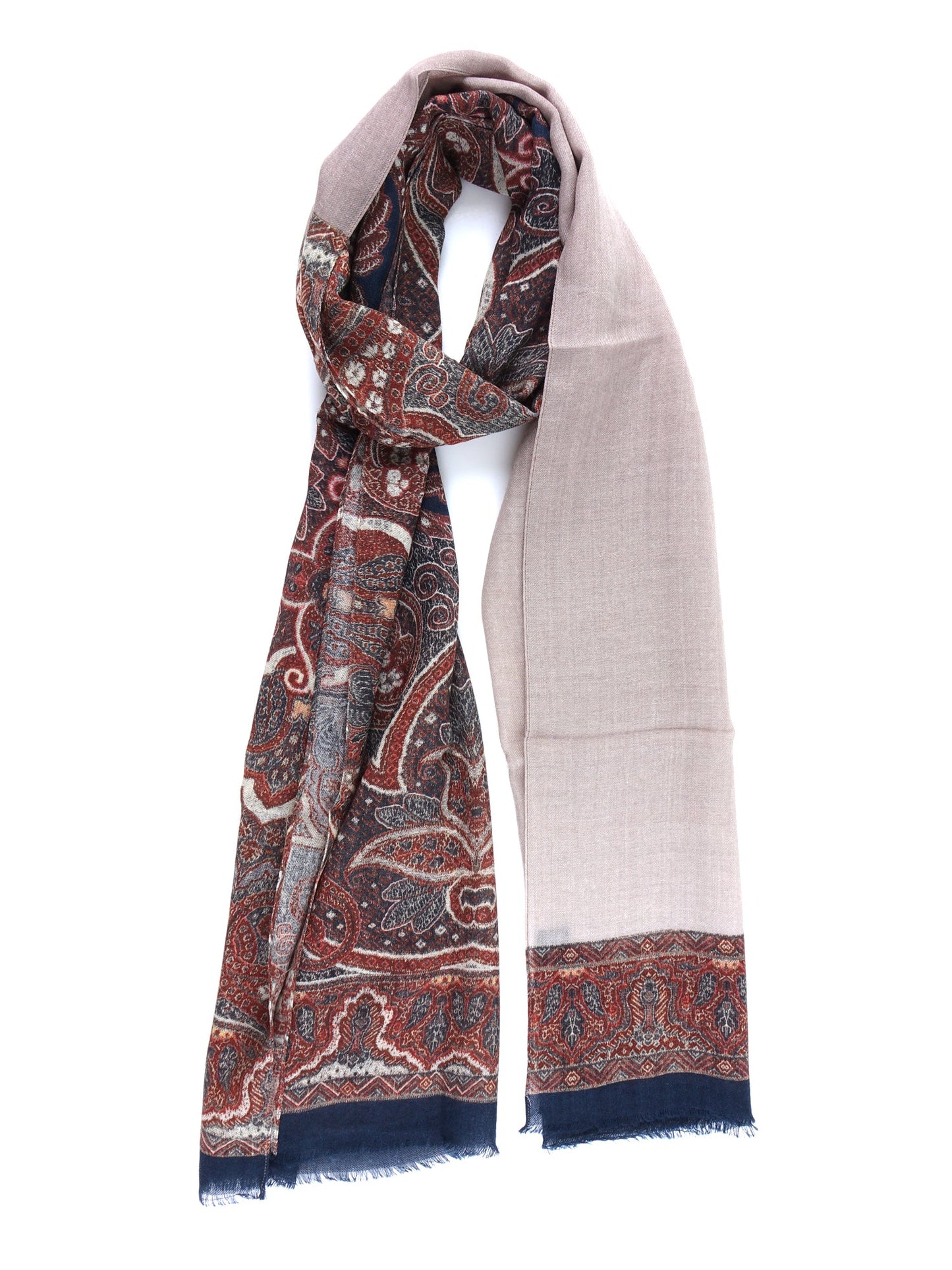 Beige Scarf in Pure Printed Wool BRENDA