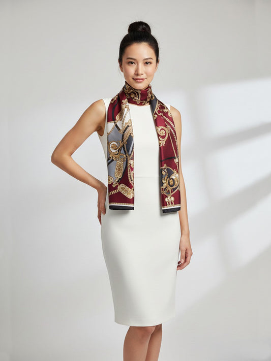Beige/Gray Printed Pure Silk Stole Scarf BERENIKE