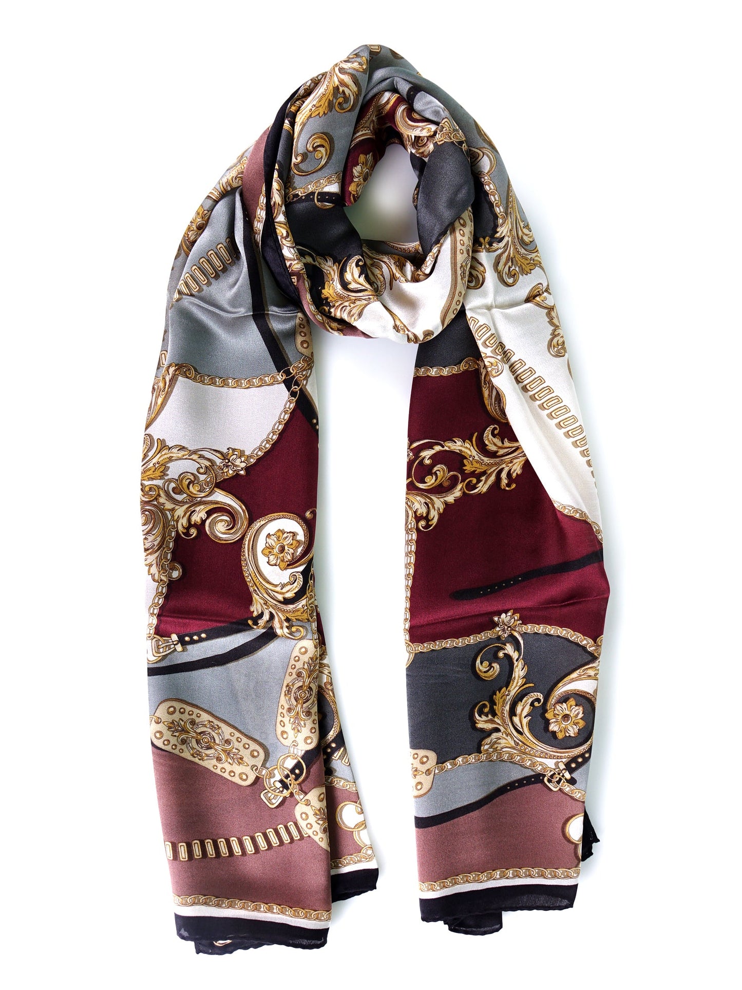 Beige/Gray Printed Pure Silk Stole Scarf BERENIKE
