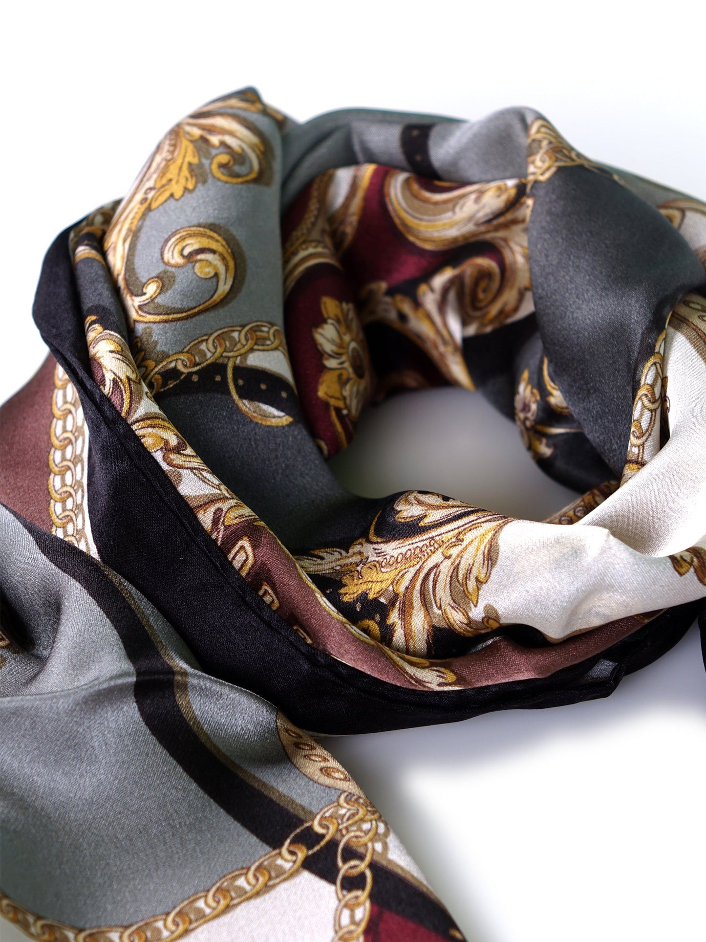 Beige/Gray Printed Pure Silk Stole Scarf BERENIKE