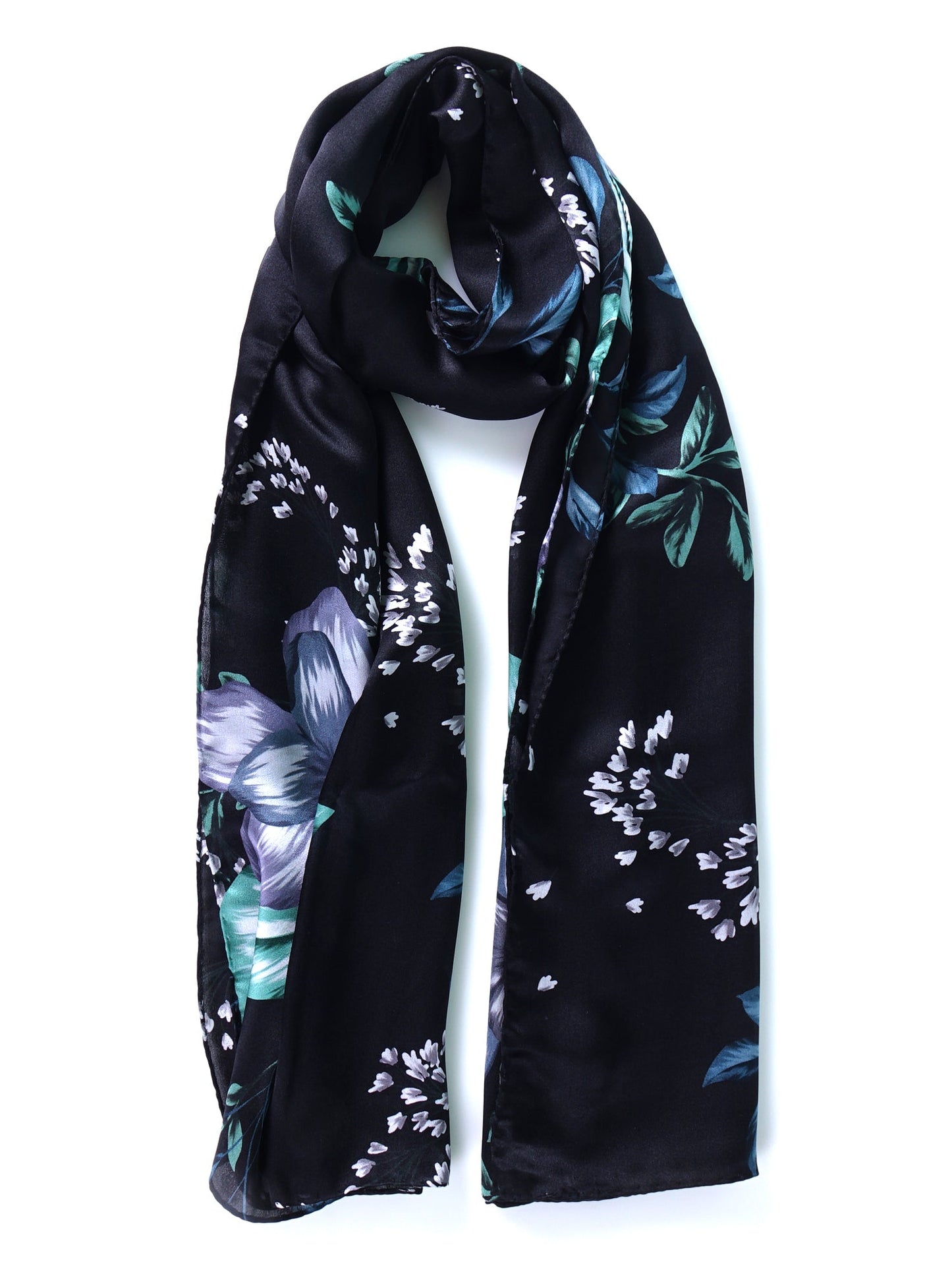 Black silk satin scarf stole printed BARBERA