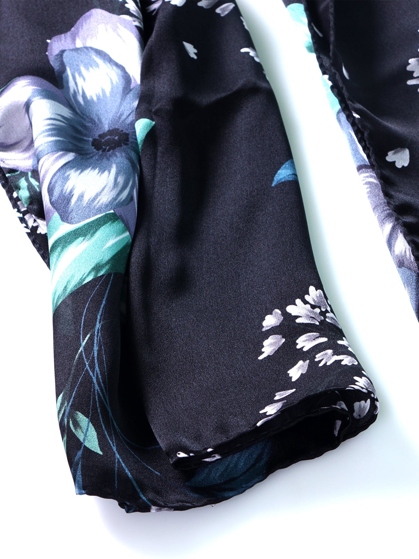 Black silk satin scarf stole printed BARBERA