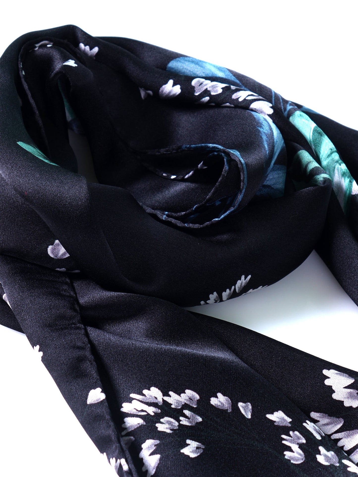 Black silk satin scarf stole printed BARBERA