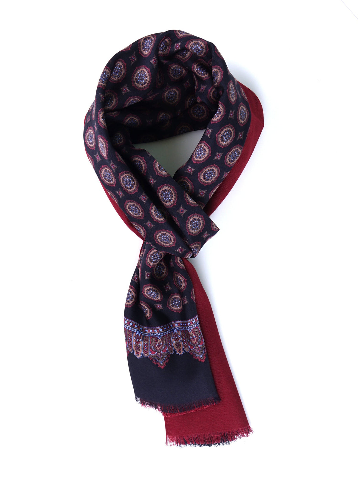Double-sided printed silk/wool scarf PANDOR black