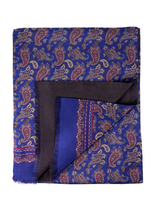 Blue/Brown Double Sided Silk/Wool Scarf ZANTE