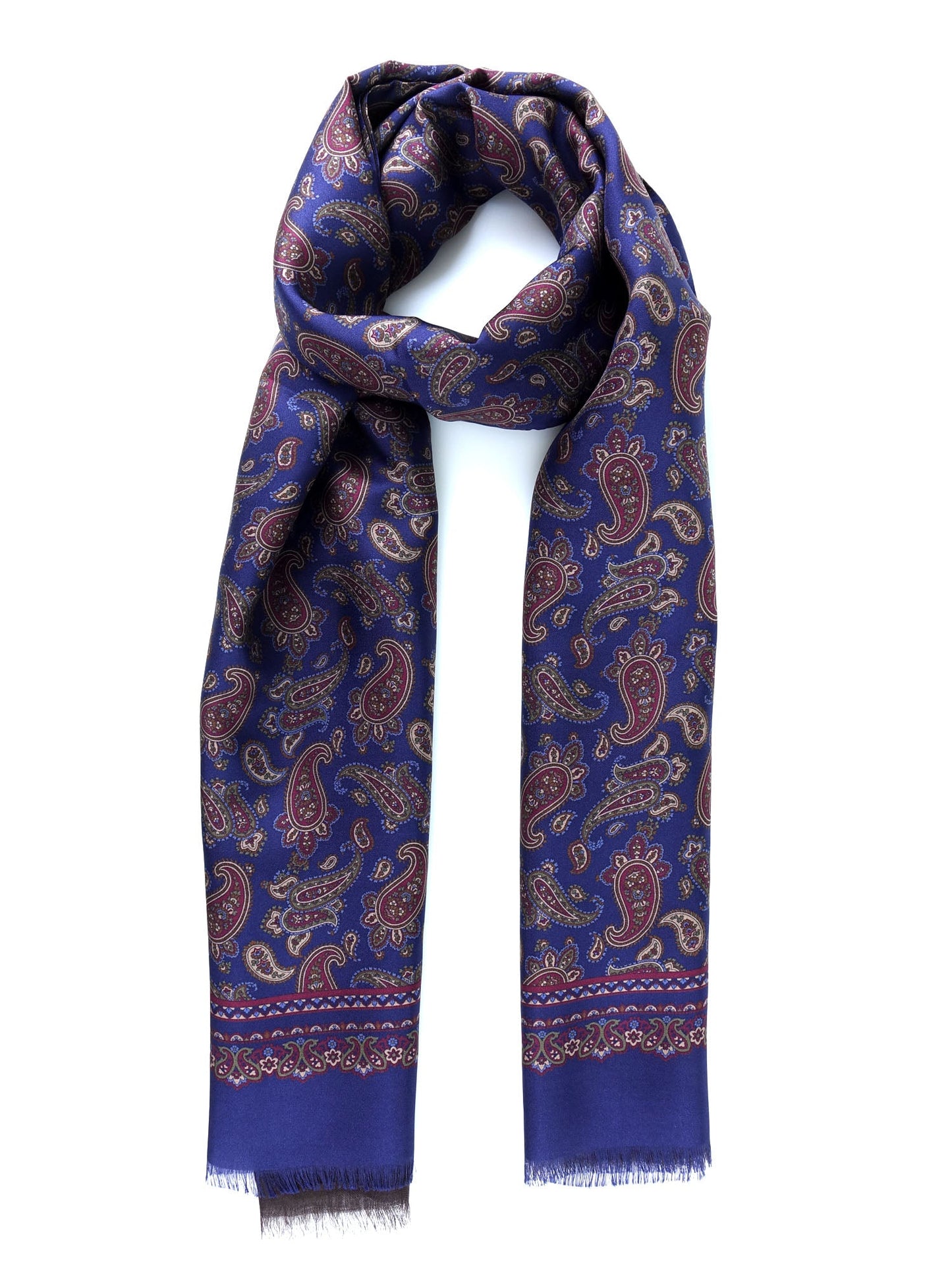 Blue/Brown Double Sided Silk/Wool Scarf ZANTE