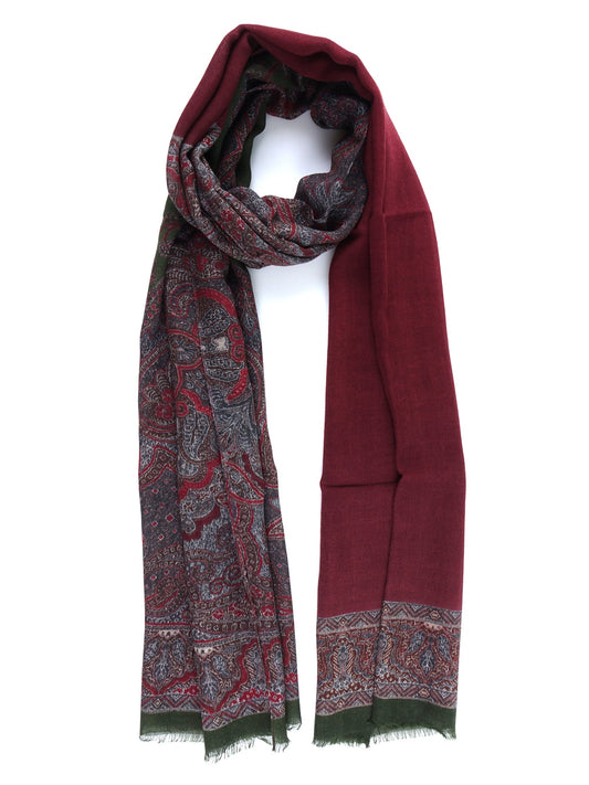 Burgundy Scarf in Pure Printed Wool BRENDA