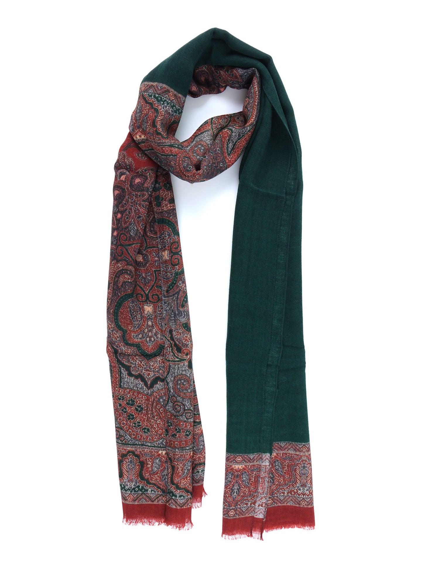 Green Scarf in Pure Printed Wool BRENDA