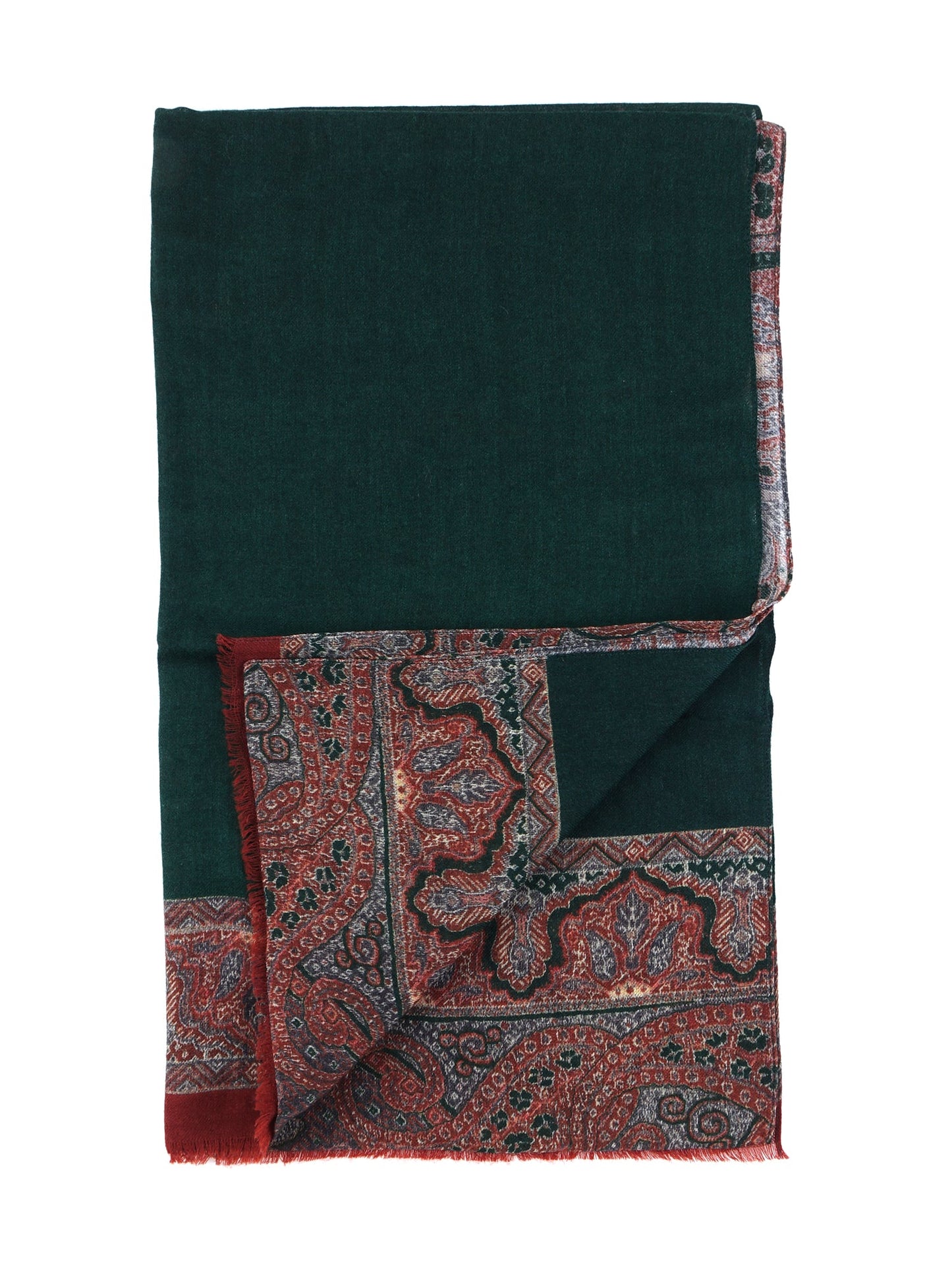 Green Scarf in Pure Printed Wool BRENDA