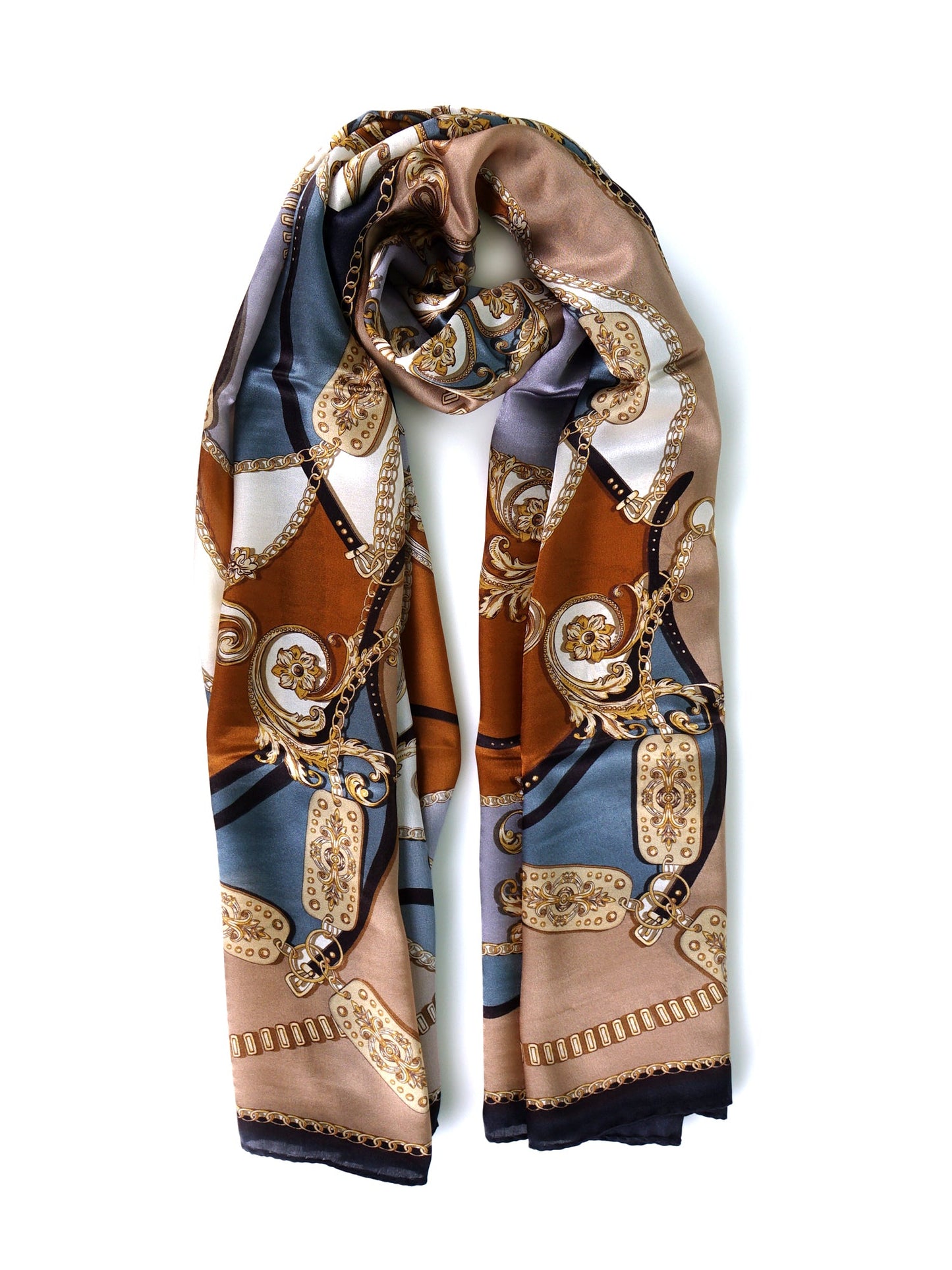 Green/Beige Printed Pure Silk Stole Scarf BERENIKE