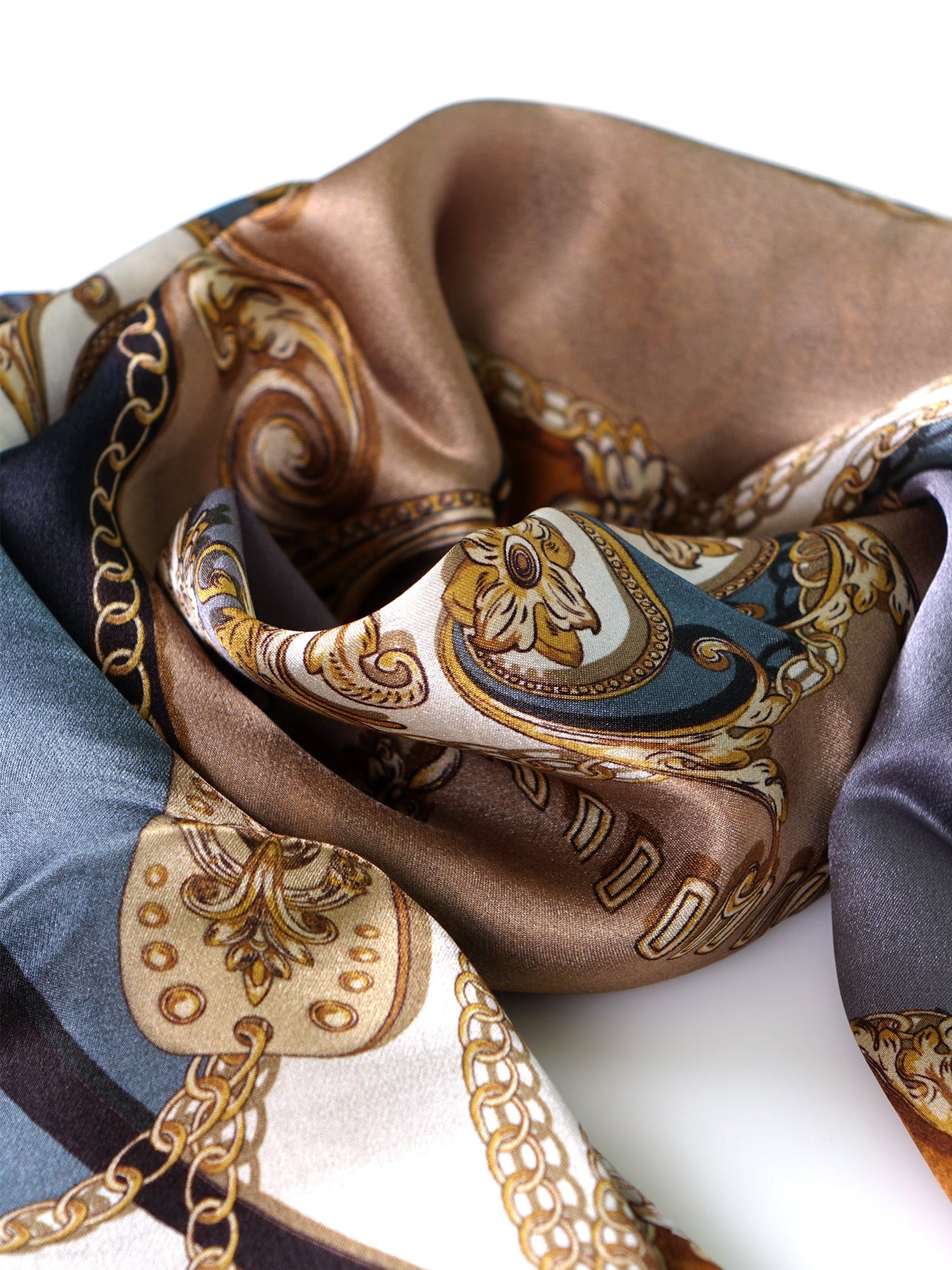 Green/Beige Printed Pure Silk Stole Scarf BERENIKE