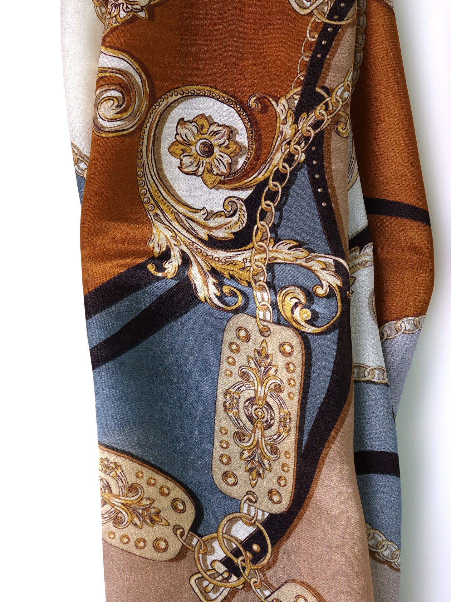 Green/Beige Printed Pure Silk Stole Scarf BERENIKE