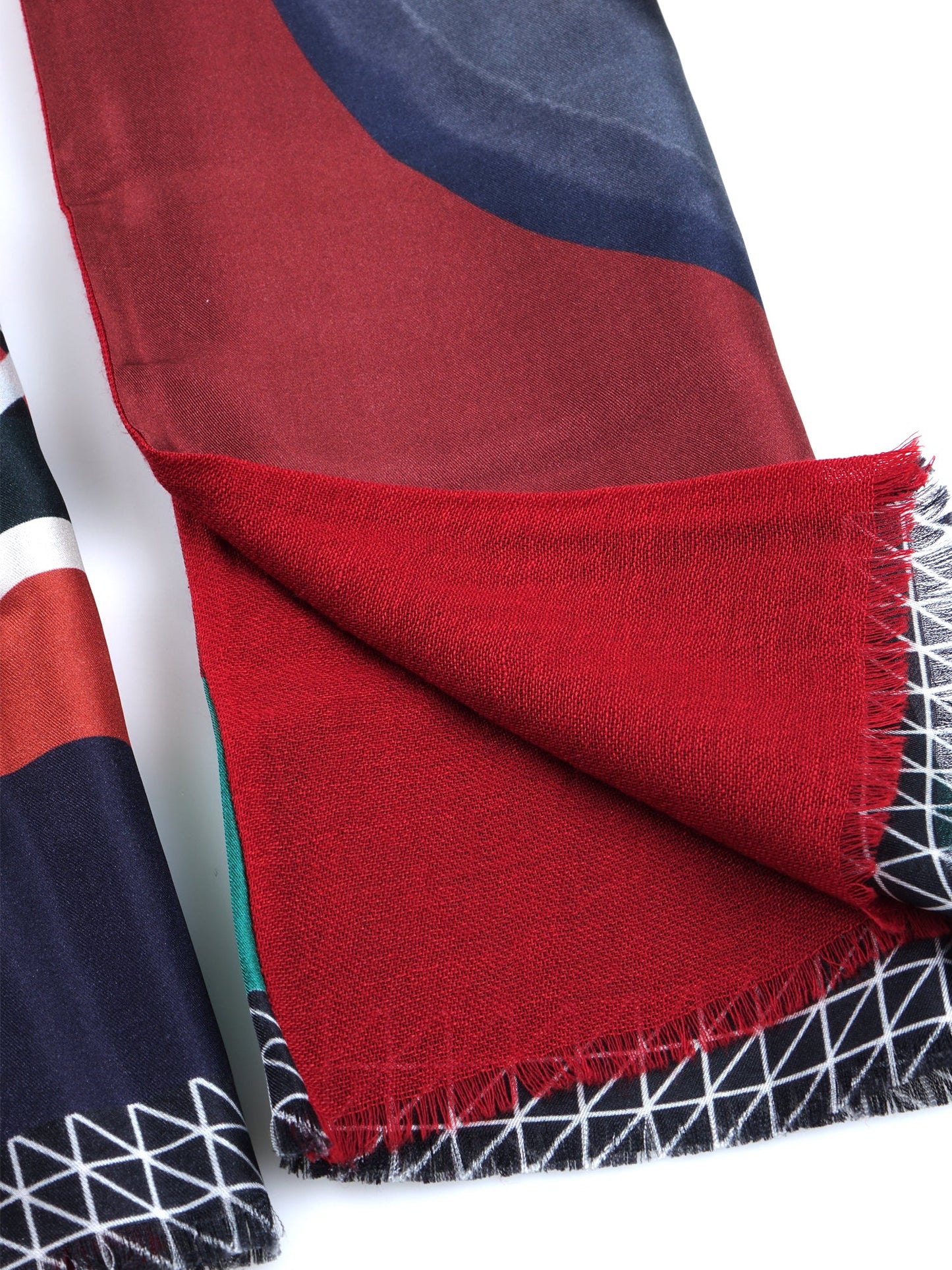 Green Silk Scarf Printed Double with Red ETHNIC Wool