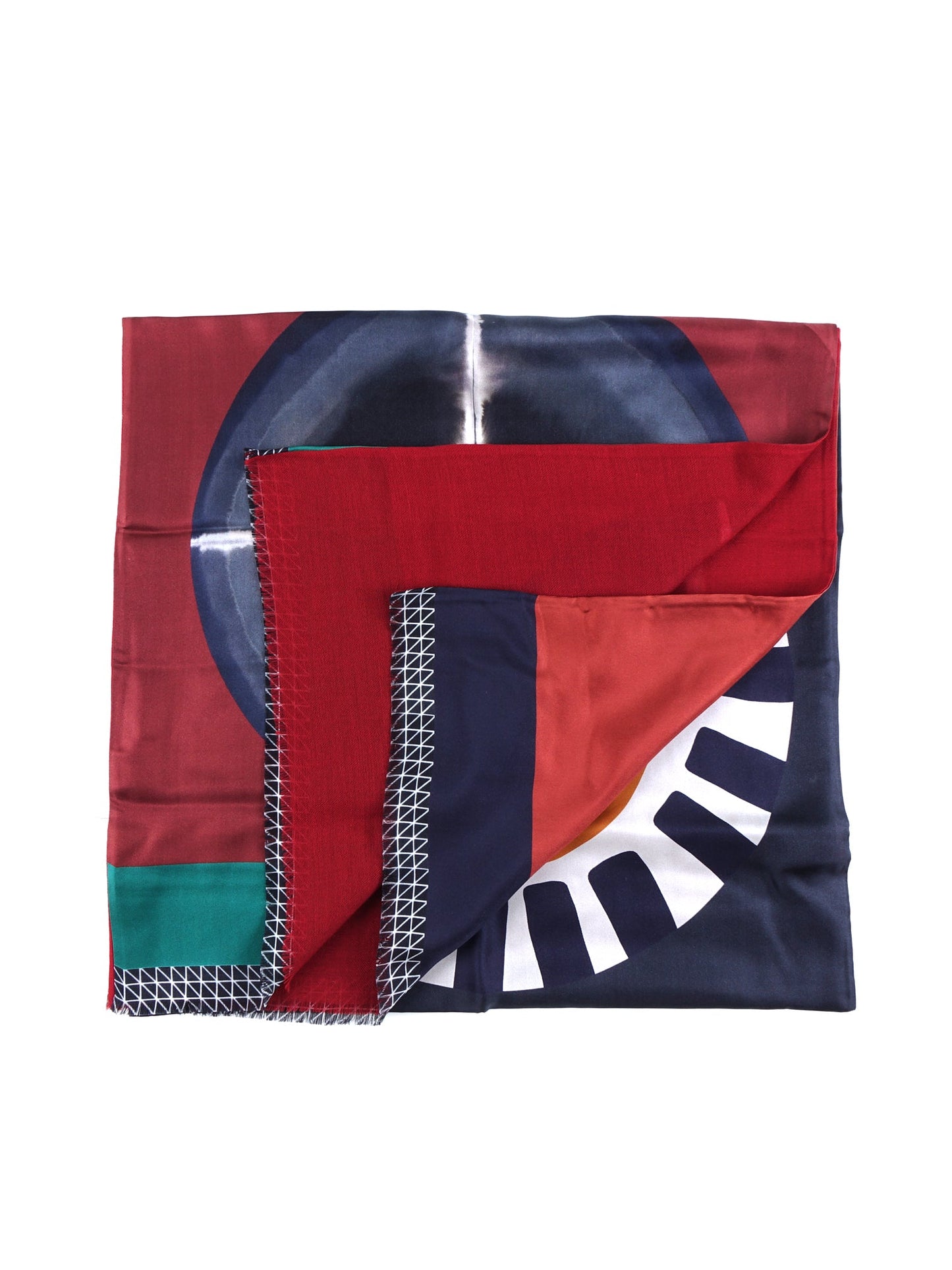 Green Silk Scarf Printed Double with Red ETHNIC Wool