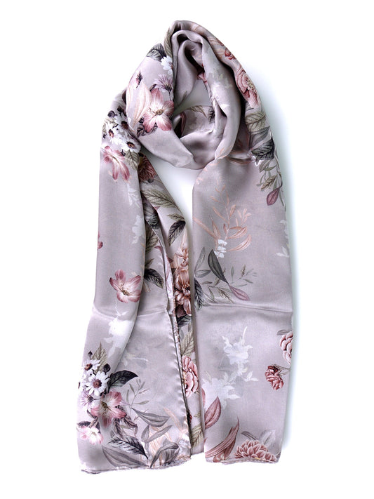 Light Beige Satin Silk Stole Scarf Printed ROMANTIC