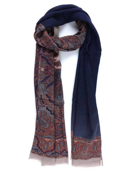 Dark Blue Scarf in Pure Printed Wool BRENDA