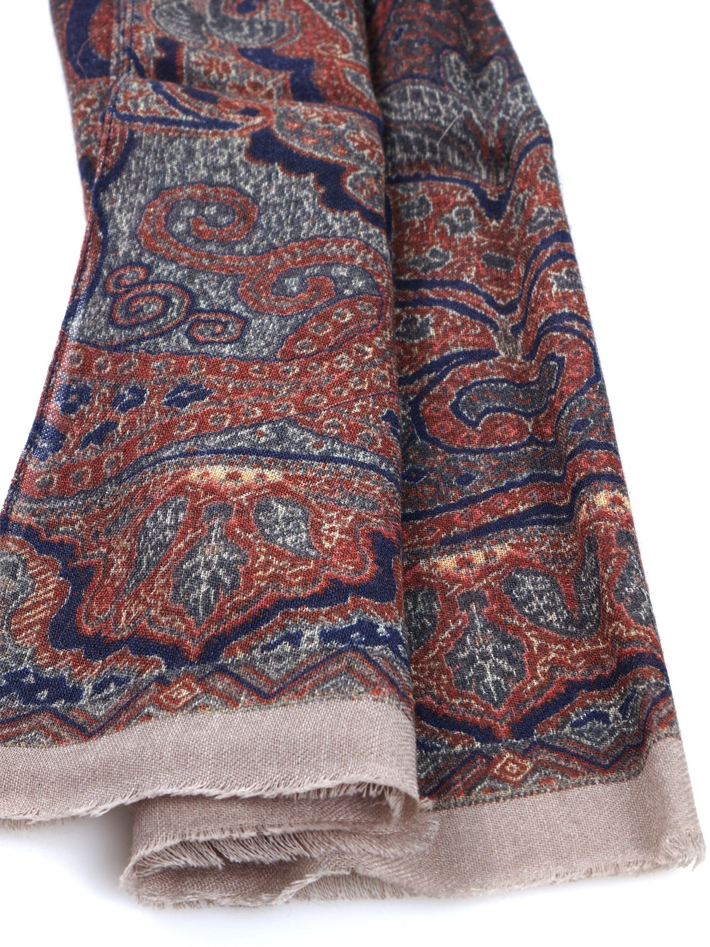 Dark Blue Scarf in Pure Printed Wool BRENDA